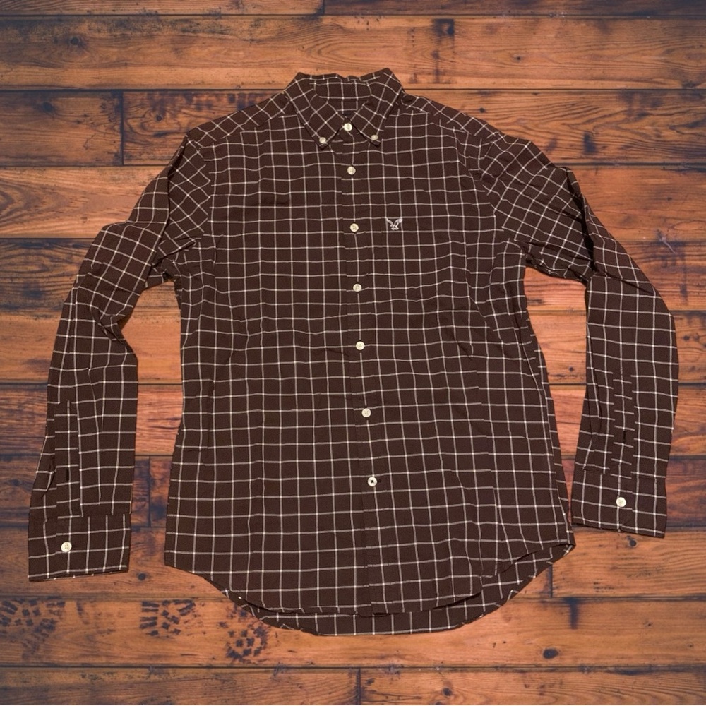 American Eagle Men’s Dress Shirt Crosshatch Flannel Pattern Semi Formal  Aero